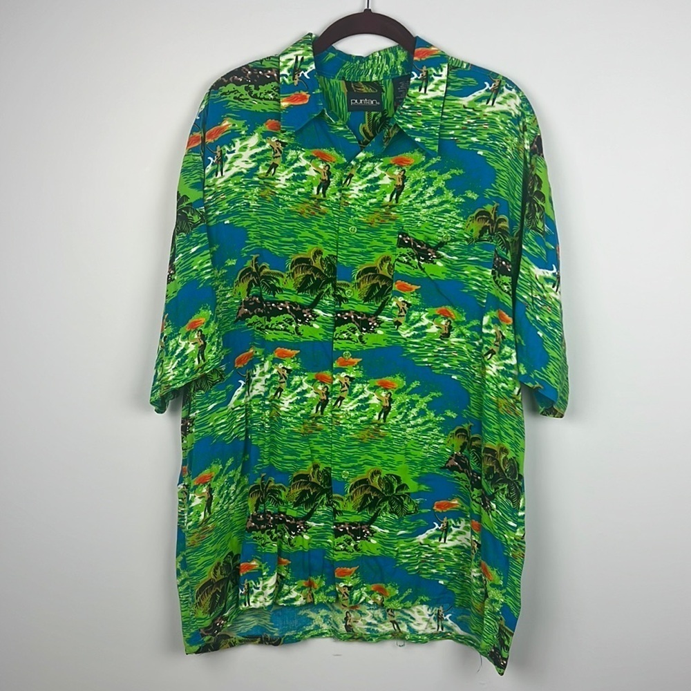 Men’s large tropical button down Hawaiian hula shirt Puritan